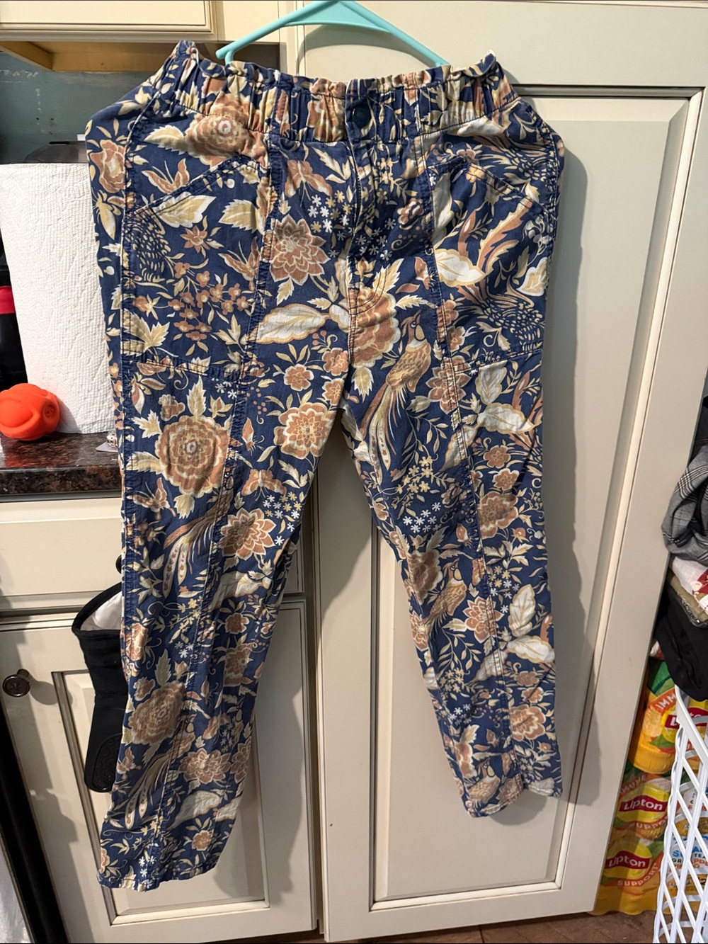 MOTHER Navy Floral Elastic Waist Trousers